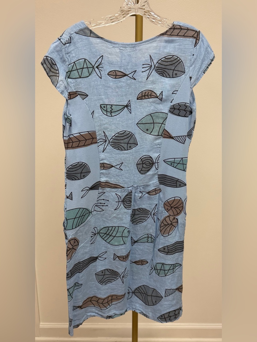 Light Blue Fish Print Cotton Dress size medium - Picture 3 of 5